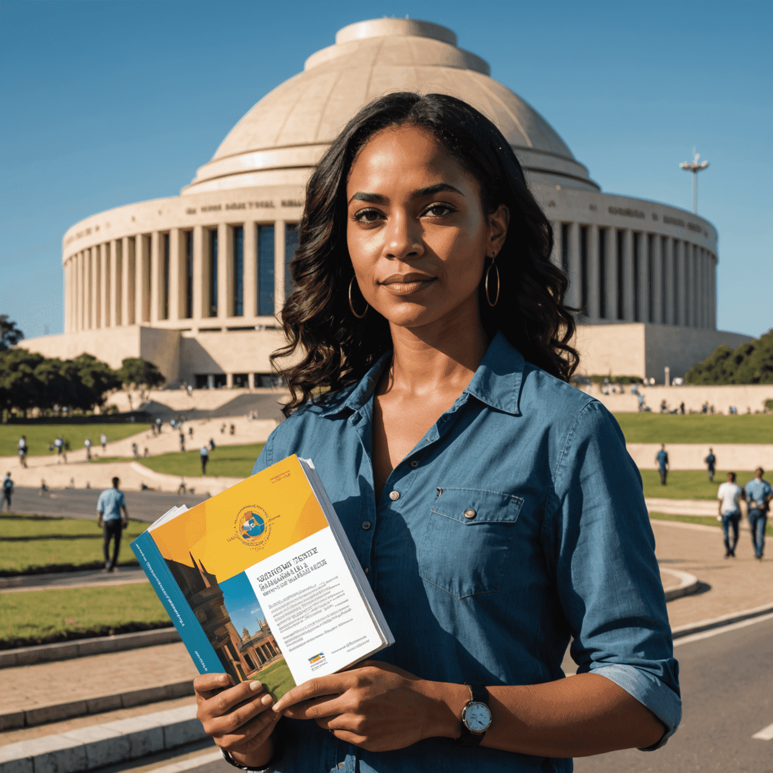 Simone Tebet em frente ao Congresso Nacional em Brasília, segurando seu livro