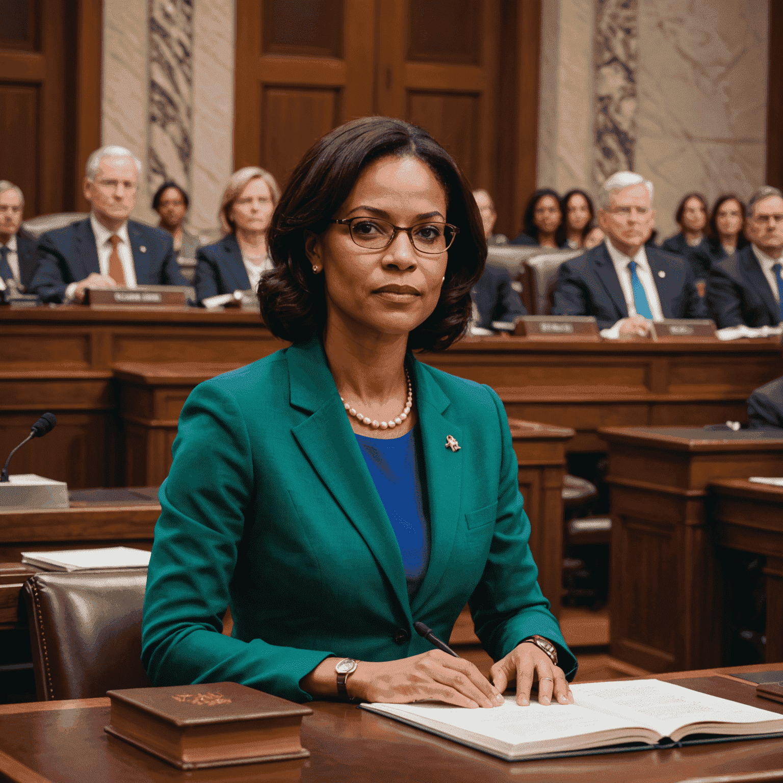 Capa do livro 'Liderança Feminina no Senado' mostrando Simone Tebet no plenário do Senado